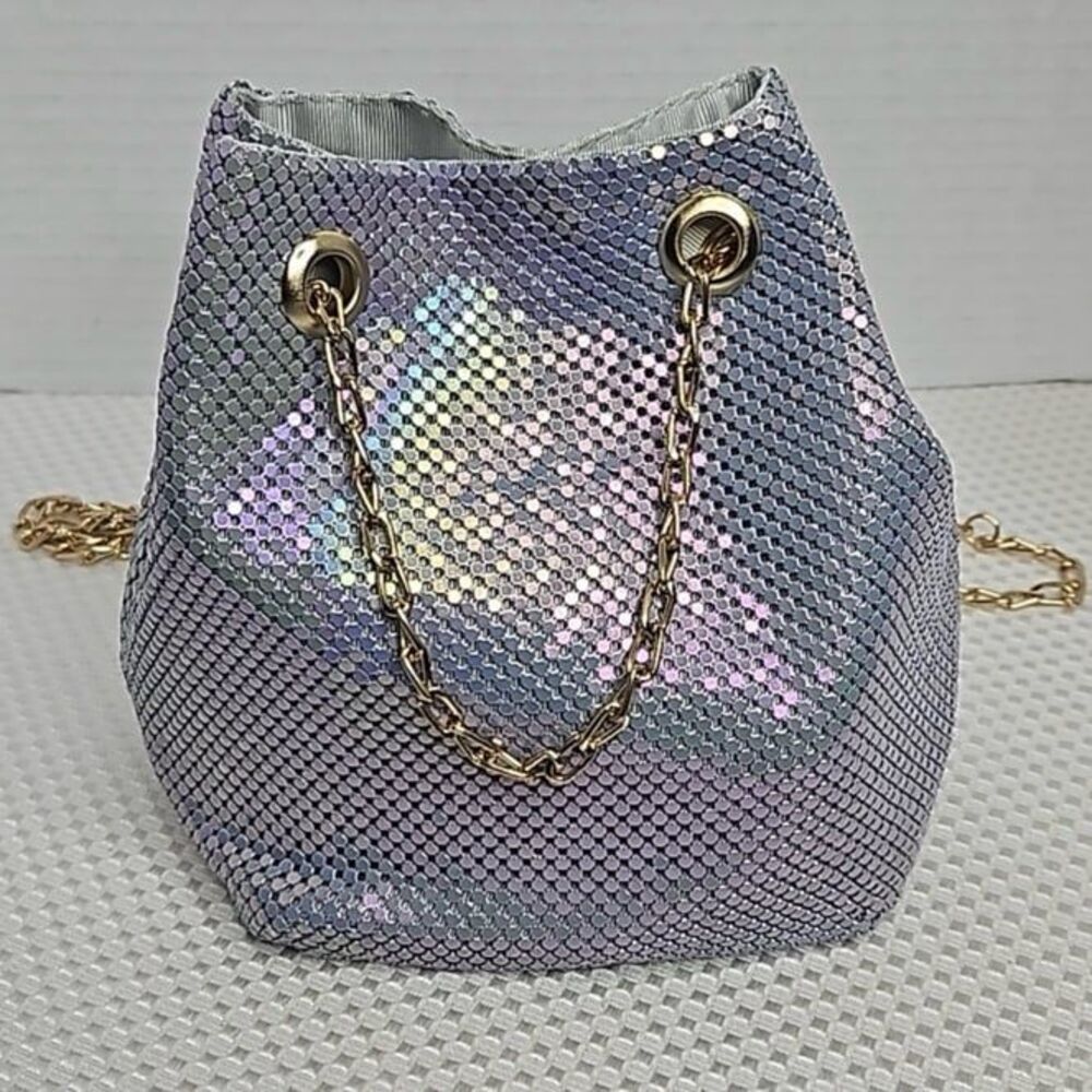 Olivia Miller Handbag Collection Periwinkle Blue Iridescent Mesh Chain Bag